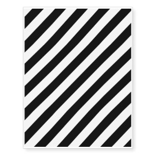 Black And White Diagonal Stripes Pattern Temporary Tattoos