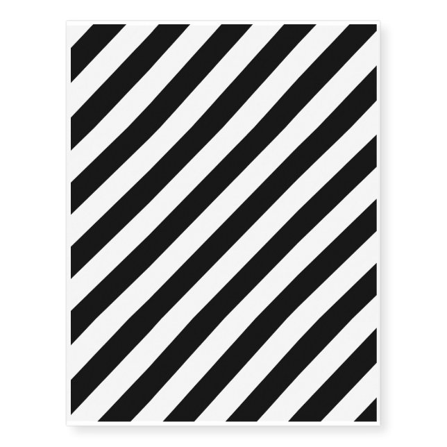 Black And White Diagonal Stripes Pattern Temporary Tattoos (Front)