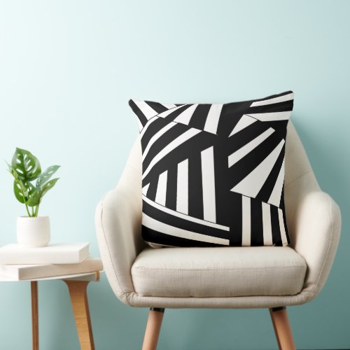 Black and White Diagonal Stripes Pattern Throw Pillow