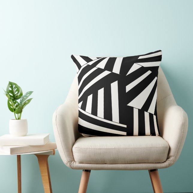 Black and White Diagonal Stripes Pattern Throw Pillow (Chair)