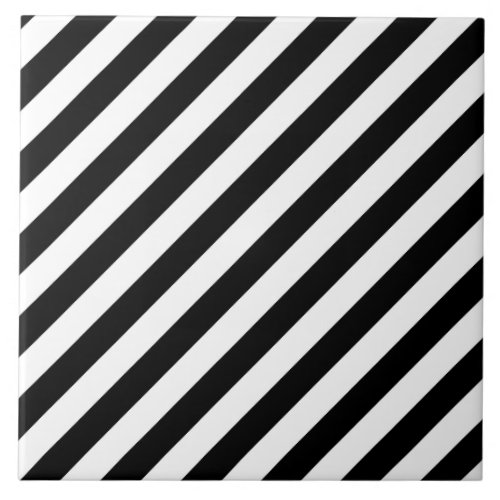 Black And White Diagonal Stripes Pattern Tile