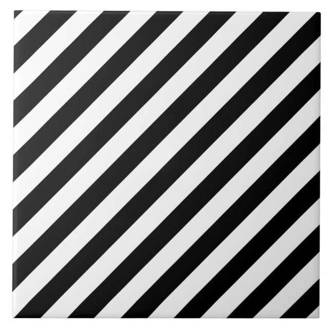 Black And White Diagonal Stripes Pattern Tile (Front)