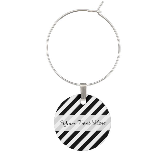 Black And White Diagonal Stripes Pattern Wine Glass Charm (Front)
