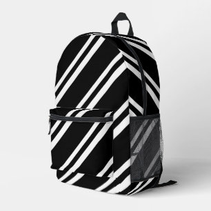 Black and White Diagonal Stripes Printed Backpack