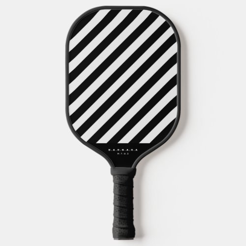 Black and White Diagonal Stripes Stylish Monogram Pickleball Paddle