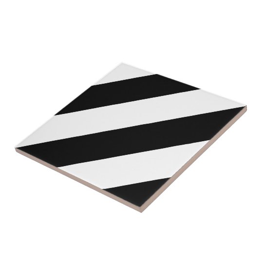 Black and White Diagonal Stripes Tile