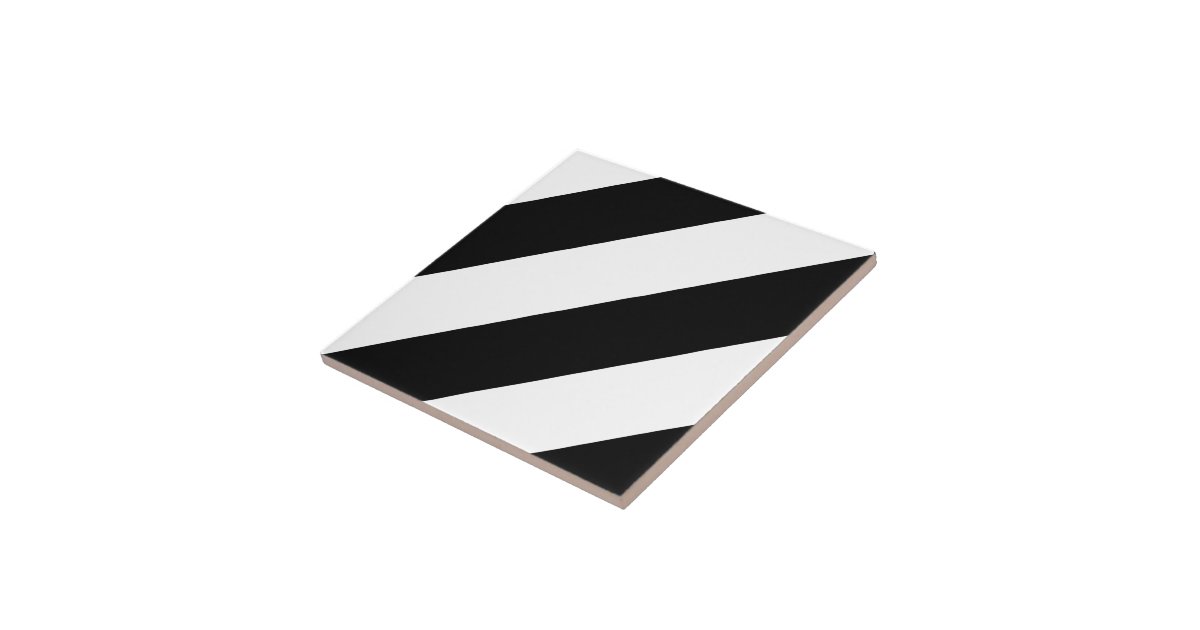 Black and White Diagonal Stripes Tile Zazzle