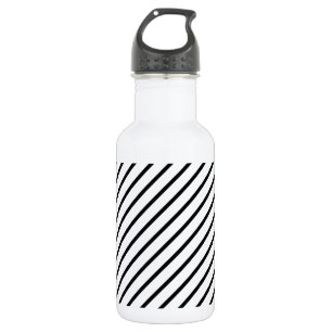 Black and White Diagonal Stripes Water Bottle