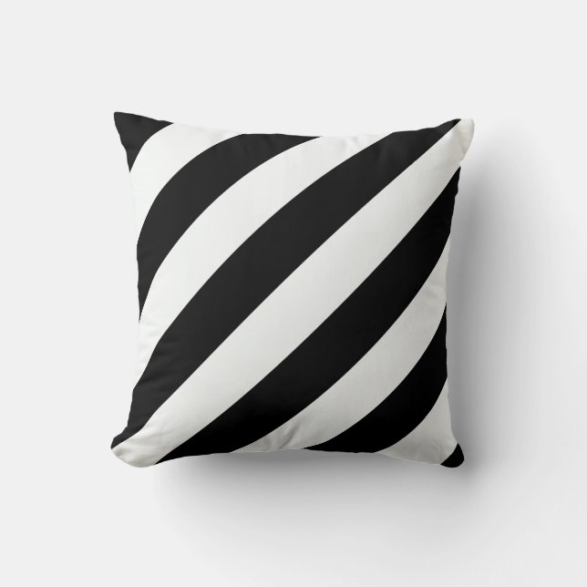 Black and White Diagonal Thick Striped Pillow (Front)
