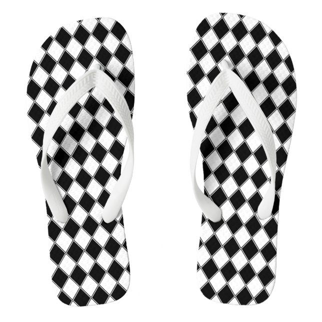 Black and White Diamond Argyle Pattern Flip Flops (Footbed)