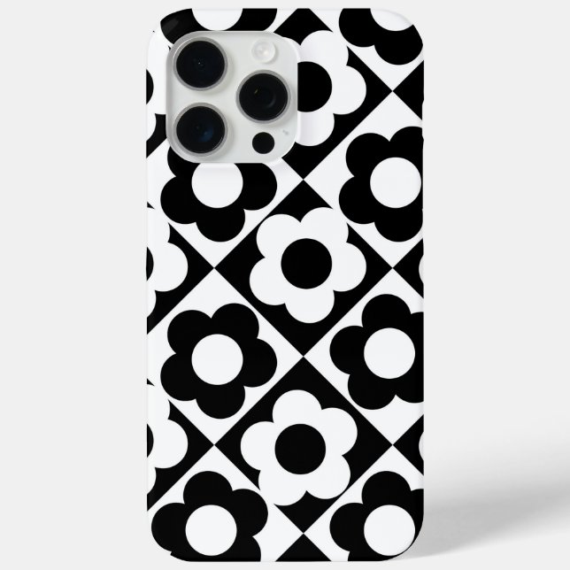 Black and White Diamond Check Flower Pattern Case-Mate iPhone Case (Back)