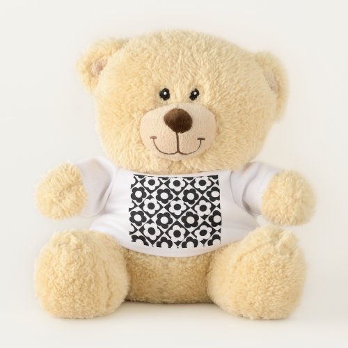 Black and White Diamond Check Flower Pattern Teddy Bear