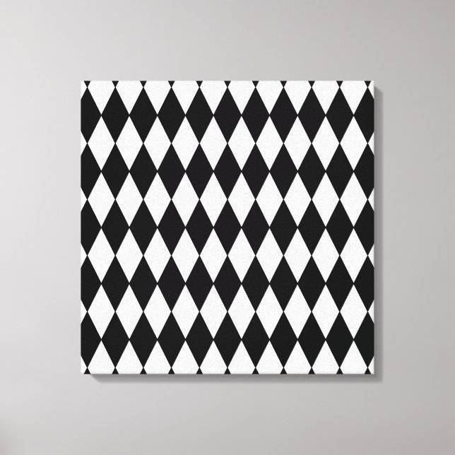 Black and White Diamond Harlequin Pattern Canvas Print (Front)