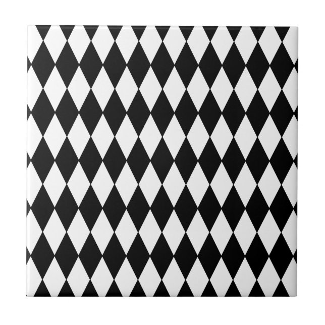 Black and White Diamond Harlequin Pattern Ceramic Tile (Front)