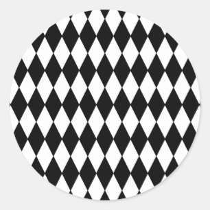 Black and White Diamond Harlequin Pattern Classic Round Sticker