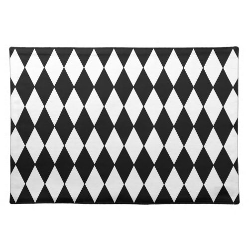 Black and White Diamond Harlequin Pattern Cloth Placemat