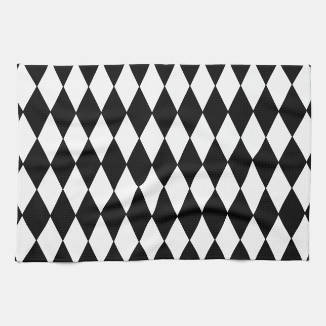 Black and White Diamond Harlequin Pattern Towel (Horizontal)