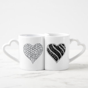 Black And White Diamond Hearts Mug Set