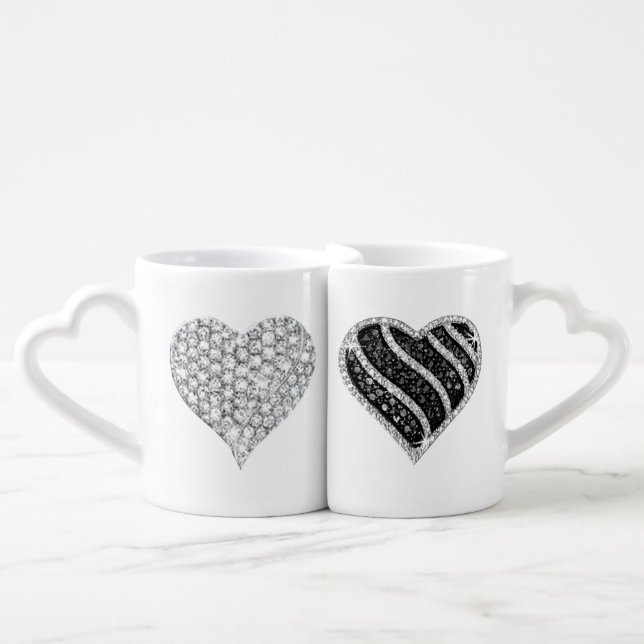 Black And White Diamond Hearts Mug Set (Front Nesting)
