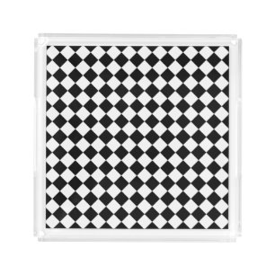 Black And White Diamond Pattern Acrylic Tray