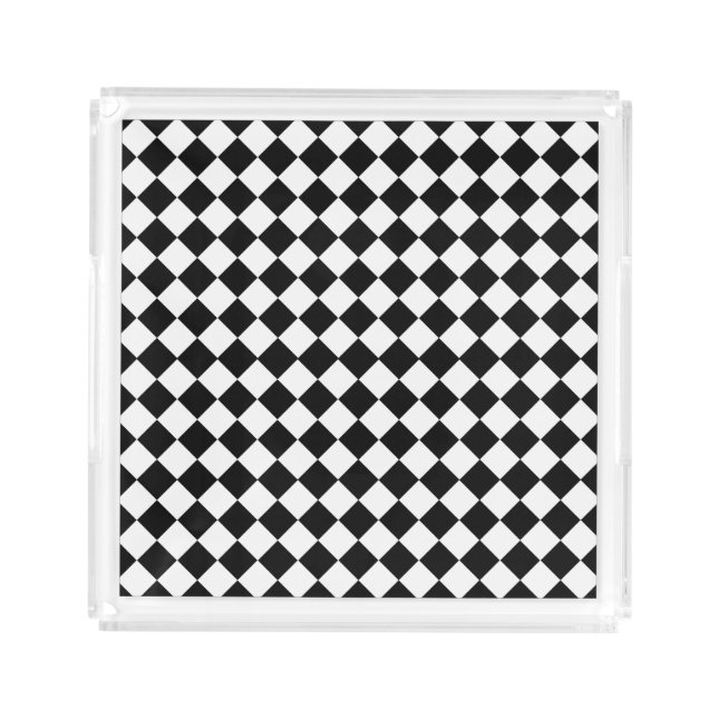 Black And White Diamond Pattern Acrylic Tray (Front)
