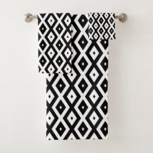 Black and white diamond pattern bath towel set