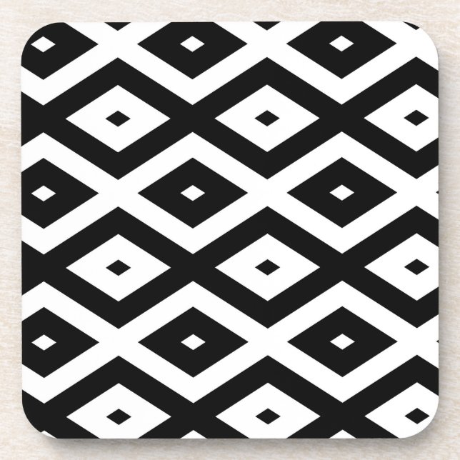 Black and white diamond pattern beverage coaster (Front)