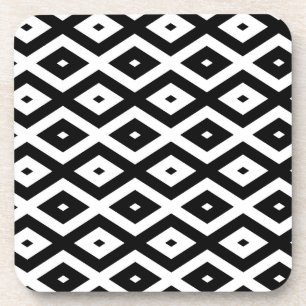 Black and white diamond pattern beverage coaster