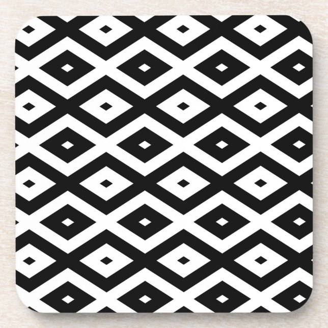 Black and white diamond pattern beverage coaster (Front)