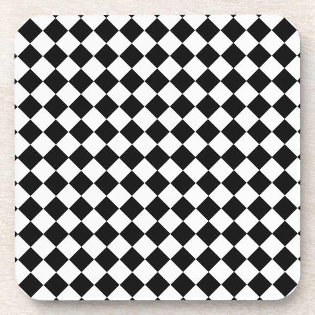 Black and White Diamond Pattern by Shirley Taylor Beverage Coaster (Front)