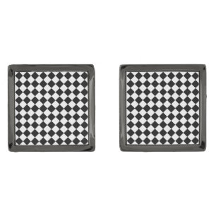 Black and White Diamond Pattern by Shirley Taylor Gunmetal Finish Cufflinks