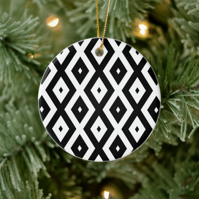 Black and white diamond pattern ceramic ornament (Tree)