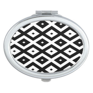 Black and white diamond pattern compact mirror