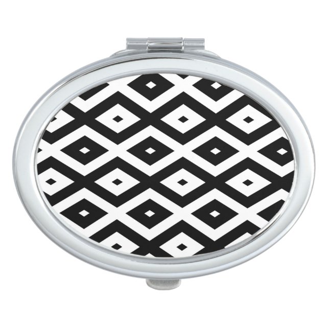 Black and white diamond pattern compact mirror (Front)
