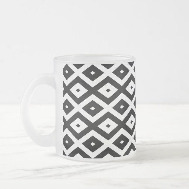 Black and white diamond pattern frosted glass coffee mug (Left)