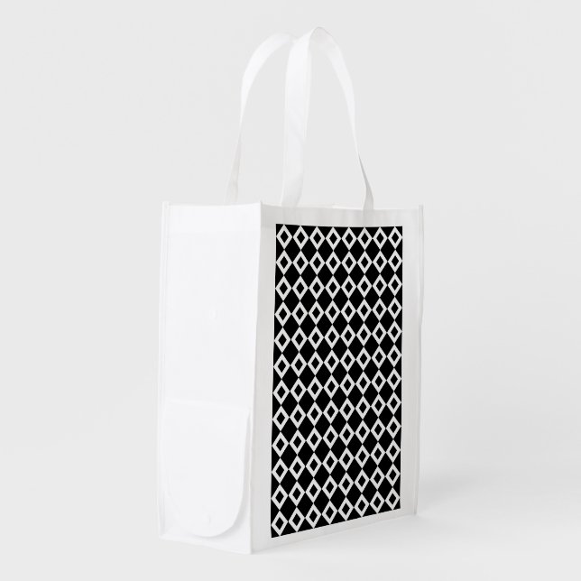 Black and White Diamond Pattern Grocery Bag (Front Side)