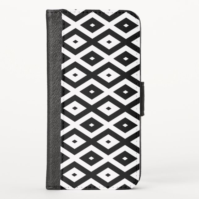 Black and white diamond pattern iPhone wallet case (Front)