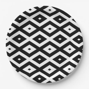 Black and white diamond pattern paper plates