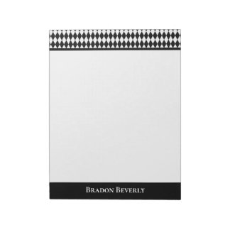 Black and White Diamond Pattern Personalized Notepad