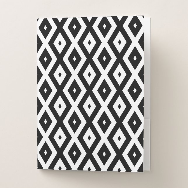 Black and white diamond pattern pocket folder (Front)