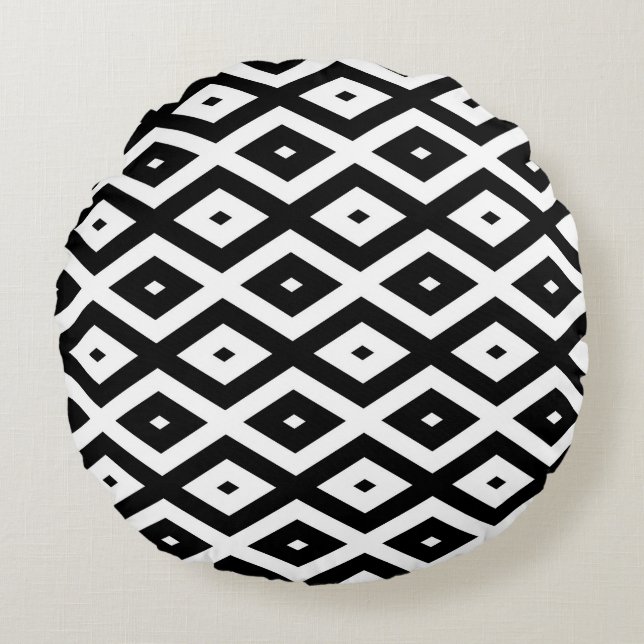 Black and white diamond pattern round pillow (Front)