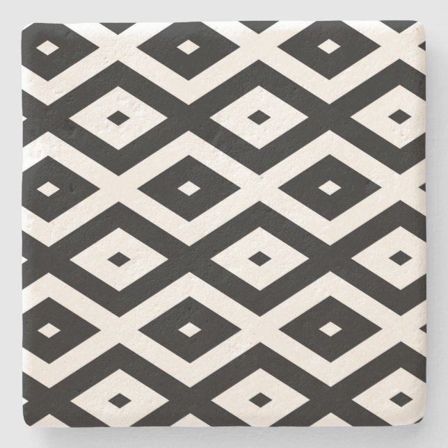 Black and white diamond pattern stone coaster (Front)