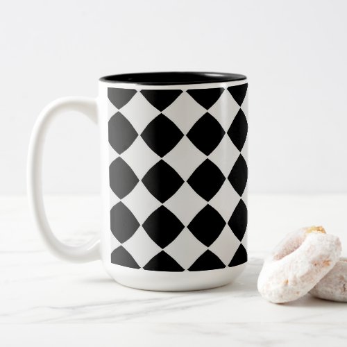 Black and white diamond pattern Two_Tone coffee mug