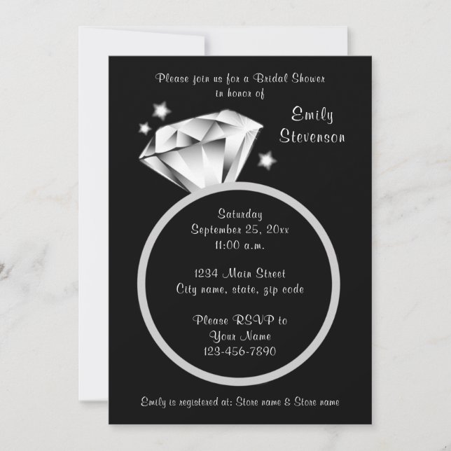 Black and white Diamond ring Bridal Shower Invitation (Front)