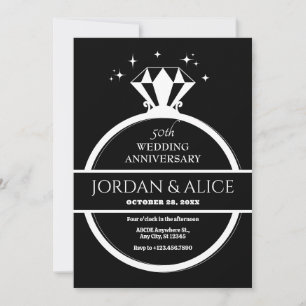 Black and white diamond ring wedding anniversary invitation