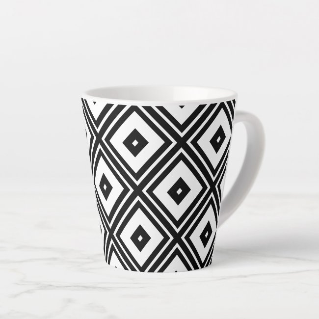 Black and White Diamond Square Pattern Latte Mug