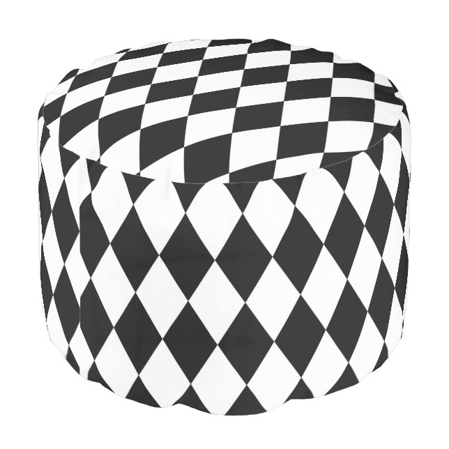 Black and White Diamonds Checkered pattern Pouf (Angled Back)