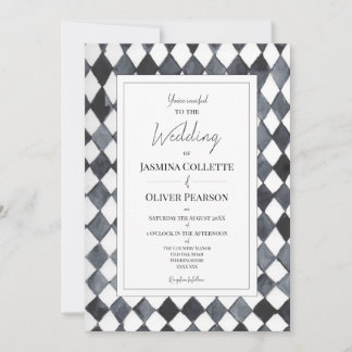 Black and White Diamonds Wedding Invitation