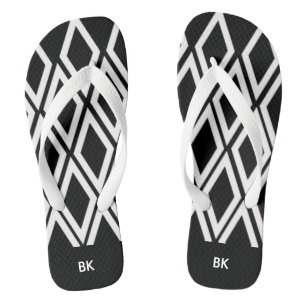 Black and White Diamonds With Initials Flip Flops