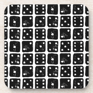 Black and White Dice 1-6 Rustic Linocut Beverage Coaster